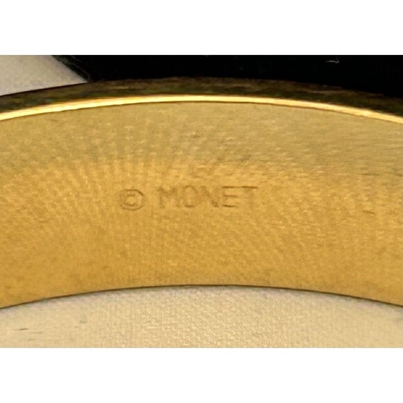 Vintage Monet Signed Gold-Tone White Enamel Bangle Bracelet 2.5" Diameter - Picture 3 of 3